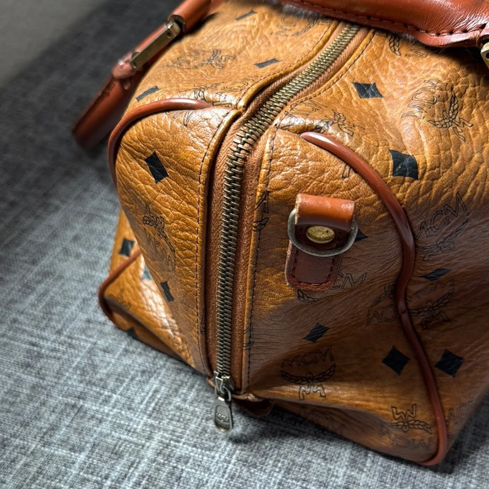 MCM Brown Hand Bag with Signature Logo and Gold Hardware
